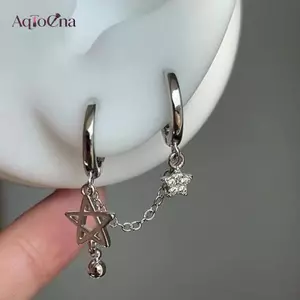 AqToCna 1 Màu Bạc Sao Dây Xích Tai Đôi Lỗ Xương Tai Móng Tay Y2K Thời Trang Hottie Bông Tai Nữ Trang Sức AqToCna