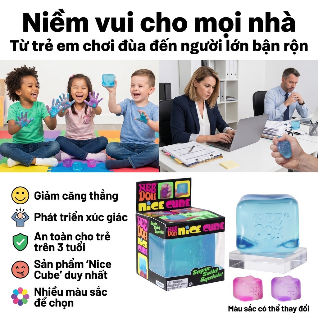 NeeDoh Nice Cube, đồ chơi bóp an toàn cao cấp, không độc hại, trẻ em 3 tuổi+, quà tặng ý nghĩa