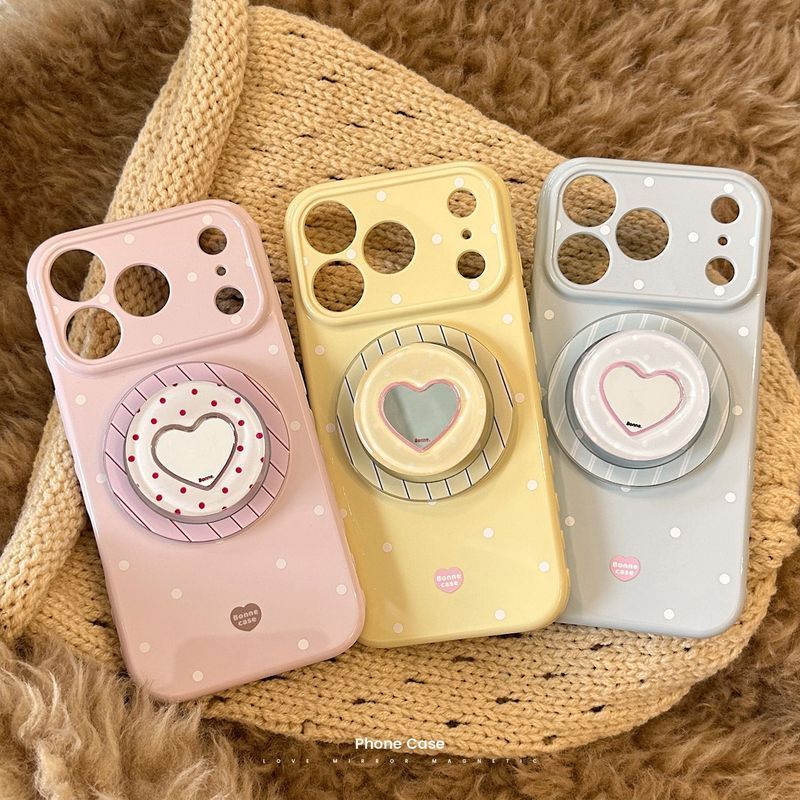Kem Chấm Bi Apple 17promax Ốp Lưng Điện Thoại iPhone16 Gương Tình Yêu Giá Đỡ Từ Tính 15 Thích Hợp Cho 13 Hàn Quốc