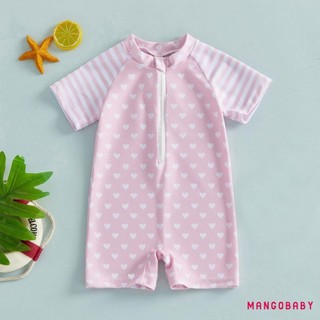 MG-Toddler Đồ Bơi Bé Gái Mùa Hè Tay Ngắn Cổ Tròn Chấm Sọc In Dây Kéo Phía Trước Đồ Bơi Dễ Thương