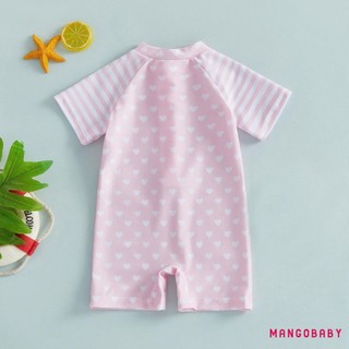 MG-Toddler Đồ Bơi Bé Gái Mùa Hè Tay Ngắn Cổ Tròn Chấm Sọc In Dây Kéo Phía Trước Đồ Bơi Dễ Thương