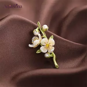 AqToCna Vintage Tính Khí Hoa Nhài Xanh Thổ Cẩm Dành Cho Nữ Cây Hoa Ngọc Trai Xòe Chống Tiếp Xúc Pin Phụ Kiện Món Quà Trang Sức AqToCna
