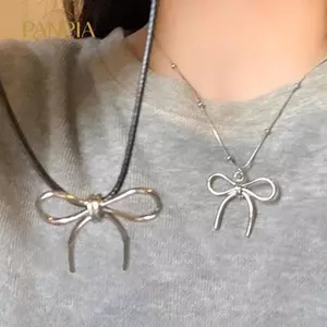 PNPIA- Hợp Thời Trang Nơ Nelace Màu Bạc Xương Đòn Dây Xích Dành Cho Người Phụ Nữ Thanh Lịch Vintage Nơ Ngọt Ngào Choker Nelace Trang Sức Dự Tiệc Quà Tặng