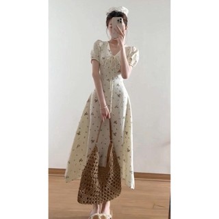 Váy Cổ V Dáng Dài Hoa Nhí Phong Cách Tiểu Thư, Váy maxi hoa nhí dáng dài siêu xinh