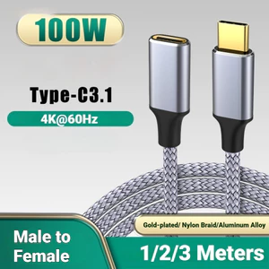 Cáp nối dài Type-C 3.1, Nam sang Nữ, 0,5m / 1m / 2m / 3m / 5m, 10Gbps Tốc độ cao & Sạc 100W, cho MacBook, Switch, Laptop, SSD, Dock, Nylon bện