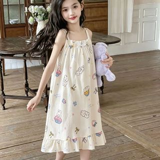 Váy ngủ công chúa cho bé gái – Dáng dài mềm mại, họa tiết dập nổi, mặc nhà mùa hè