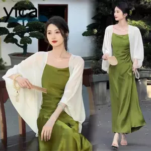 Áo sơ mi voan YICA, Áo len lưới mỏng dáng rộng vừa vặn, Áo len dài tay thoáng khí không có nếp nhăn chống nắng