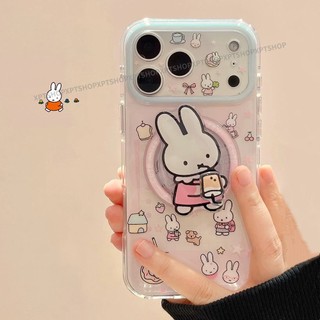 Trà sữa xoay từ tính Giá đỡ thỏ Vỏ điện thoại Acrylic cho iPhone 17 Pro Max 16 15 14 Vỏ bảo vệ chống sốc