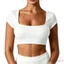 MAPLEPOET-Áo thun ngắn tay mùa hè quấn chéo cổ chữ V màu trơn có gân Slim Fit Crop Tops