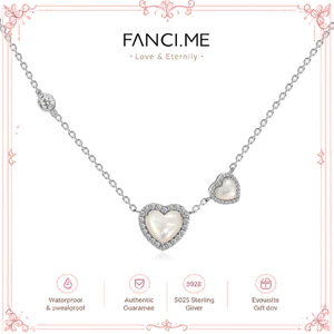 Vòng cổ bạc đôi hình trái tim hào quang FANCIME "Pearly Bliss"