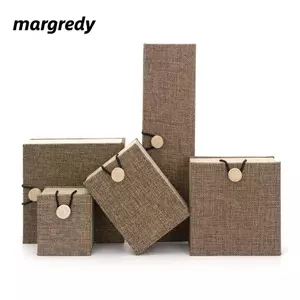 MARGREDY Mặt Dây Chuyền Vòng Tay Hộp, Vải Lanh Gỗ Bảo Vệ Bụi Hộp Trang Sức, Vintage Lông Cừu Lót Đa Năng Nút Đóng Hộp Nhẫn Du Lịch Cho Vợ Mẹ Con Gái Và Bạn Bè