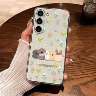 Floral Puppy ins dễ thương Thích hợp cho Samsung A12 S23 S25 A355G A06 A225G S23PLUS S22 A02S A265G S24PLUS A165G Vỏ mềm trong suốt chống sốc toàn diện