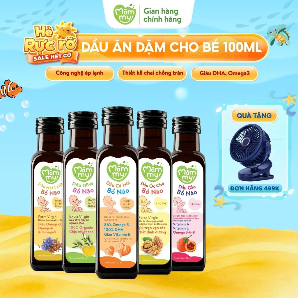 Dầu ăn dặm cho bé Mămmy 100ml bổ sung DHA, Omega 3 bé từ 6 tháng giúp phát triển não bộ, thông minh