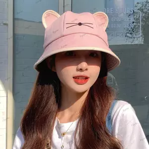 PYCOU Nữ Mũ Xô, Tai Mèo Cotton Rộng Vành Mũ, Y2K Mùa Xuân Mùa Hè Hoạt Hình Đi Biển Du Lịch Mũ Tấm Che Nắng Mũ Panama