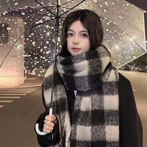 AqToCna Khăn Dệt Kim Mùa Đông Mới Cho Nữ Màu Trơn Đa Năng Và Kẻ Sọc Trắng Ấm Áp Và Thiện AqToCna