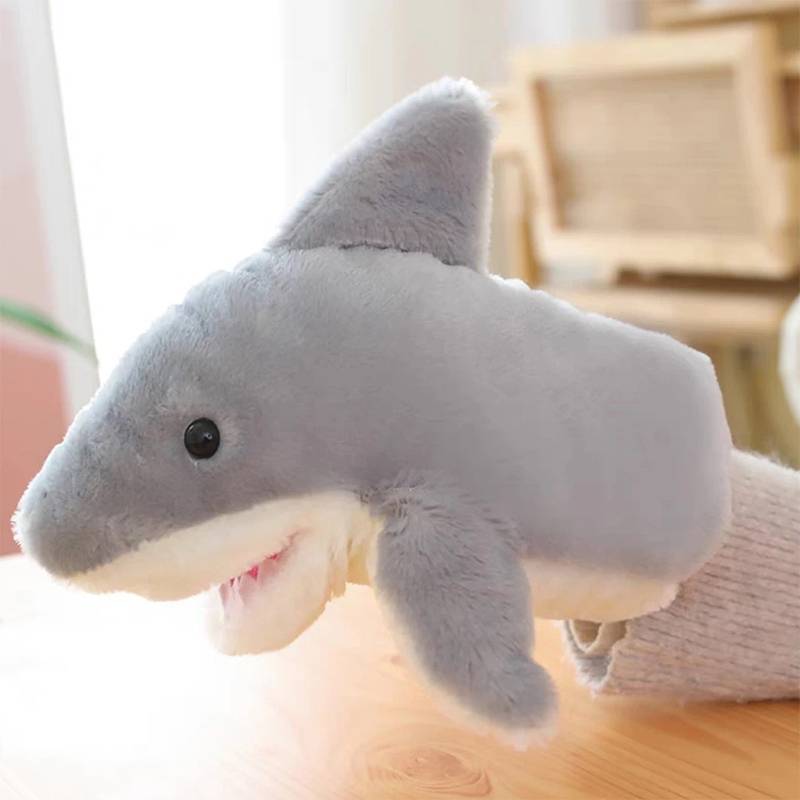 AN.MART Găng tay rối cá mập nhỏ 22cm, đồ chơi sang trọng động vật, miệng mở, búp bê, quà sinh nhật trẻ em VN