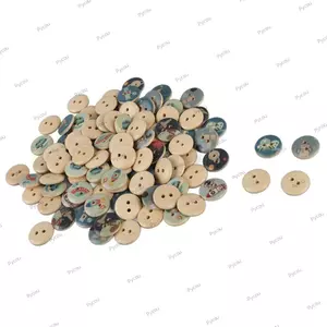 PYCOU 100 Chiếc Nút Gỗ, Hình Tròn Phối Màu Sắc Nút Gỗ Trang Trí, May 2 Lỗ Nút In Hỗn Hợp Dự Án DIY