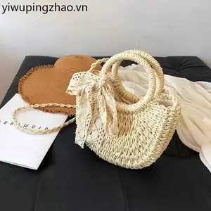 Túi rơm dệt thủ công đeo chéo, xách tay đi biển, du lịch, dung tích lớn, phong cách Influencer