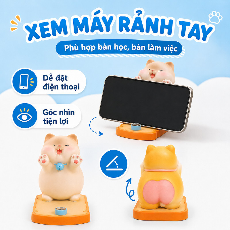 Giá Đỡ Mèo Thần Tài – 3 Mẫu, Để Bàn Gác Điện Thoại, Trang Trí Bàn Học & Giảm Căng Thẳng