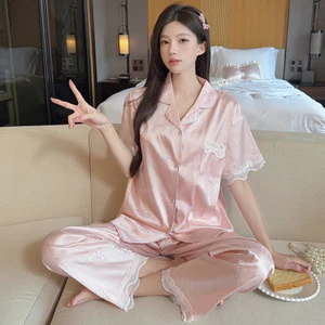 Váy ngủ nữ tay ngắn có ren chi tiết cho ấm cúng trong nhà Thư giãn và yên tĩnh Ngủ ban đêm trong khí hậu mùa hè ấm áp
