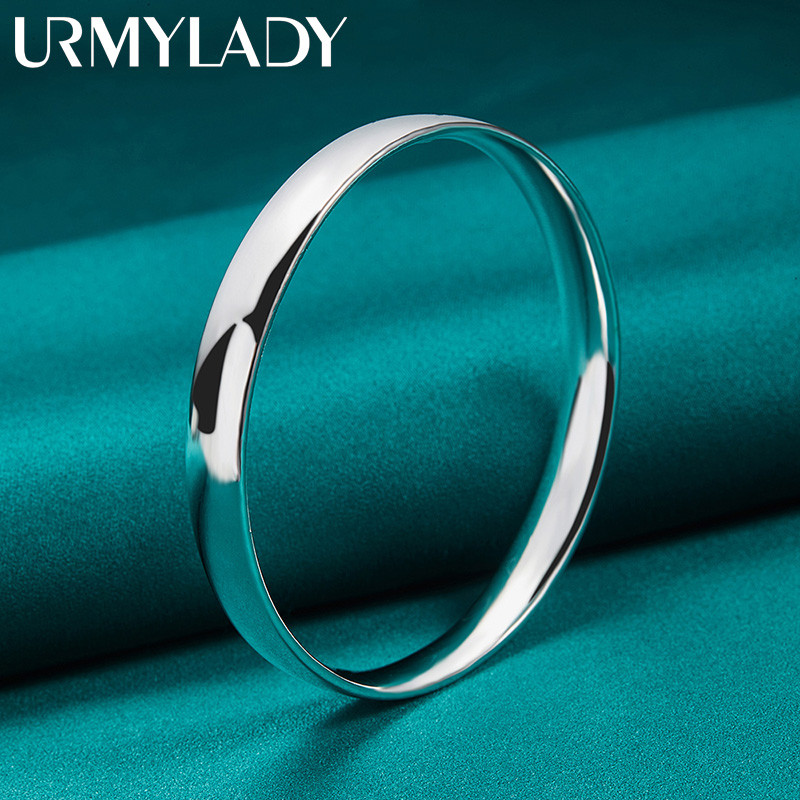 URMYLADY Bạc 925 10mm Mịn Phẳng Vòng Lắc Tay Vòng Tay Nữ Cưới Đính Hôn Thời Trang Quyến Rũ Trang Sức