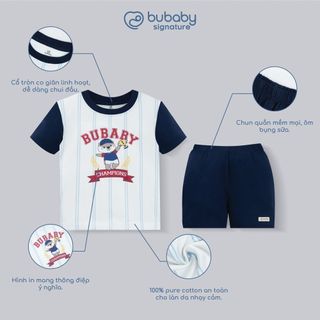 Bubaby Bộ cộc tay cổ tròn Sporty, bộ cộc tay mềm mại cho bé | Quần áo trẻ em mềm mịn | SCT1304SP T6.1