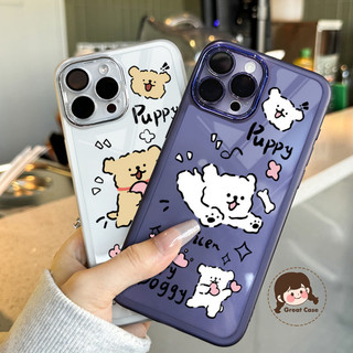 Ốp Điện Thoại Trong Suốt Chú Chó Con Dễ Thương Cho iPhone Air 17 Pro Max 16E 16 Pro Max 15 14 Plus 15 14 13 12 Pro Max Vỏ Hoạt Hình Có Ống Kính Khung Mờ Ốp Lưng Mềm