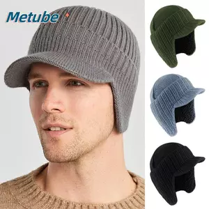 Mũ bịt tai METUBE, Mũ beanie ấm áp lót lông cừu, Bảo vệ tai mùa đông sang trọng Mũ dệt kim có đỉnh ngoài trời dành cho nam