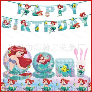 ST2 Nàng Tiên Cá Ariel Theo Chủ Đề Trang Trí Kỷ Niệm Tiệc Khăn Trải Bàn Biểu Ngữ Đĩa Giấy Dùng Một Lần Bộ Đồ Ăn TS2