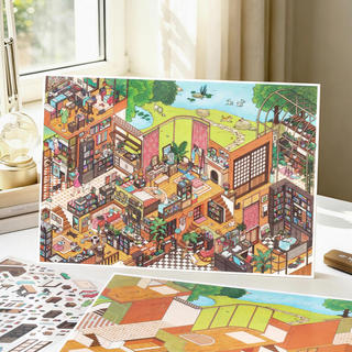 ENWEI 5 miếng nhãn dán cực lớn, phong cảnh, dùng cho học tập, trang trí phòng ngủ, giặt, khách, sổ lưu niệm