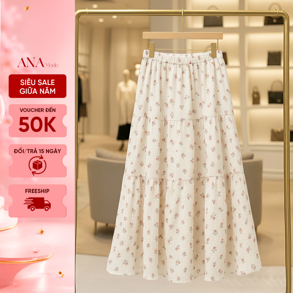 Chân Váy Dáng Suông Trung Niên ANA Mode Chất Liệu Tơ Nhật Thanh Lịch Đi Chơi Quà Tặng Mẹ CV25VBE20