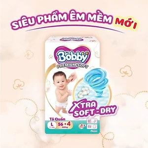 Tã quần Bobby Premium Soft mềm mại êm ái với làn da bé size M60/L56/XL52/XXL48