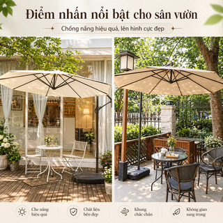 Ô Dù Lệch Tâm Tròn 3m xoay 360° dù gấp gọn che nắng sử dụng ngoài trời cafe sân vườn Ô Chắc Chắn
