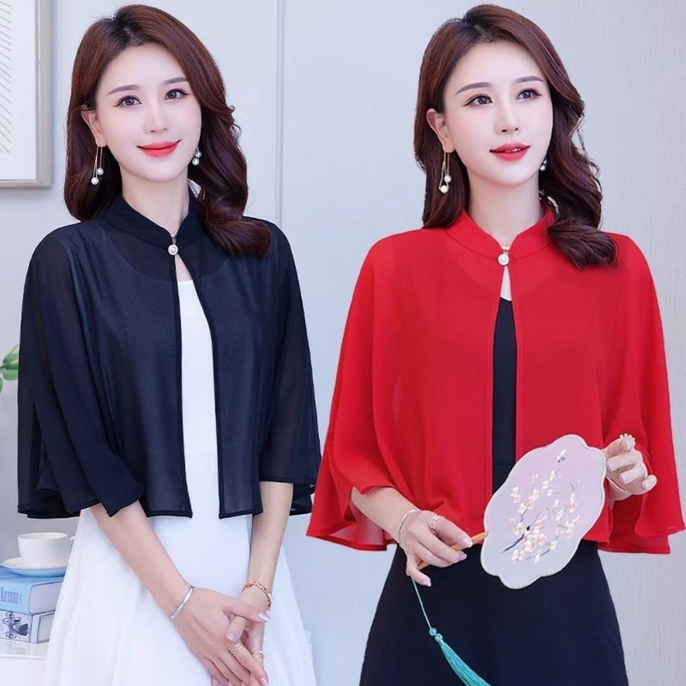 Khăn choàng voan NKSFX, Áo choàng cô dâu dáng rộng thoáng khí, Áo choàng ngắn nhiều màu voan Poncho nữ