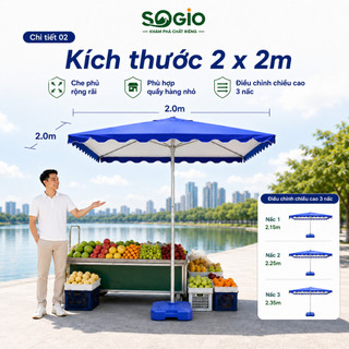 Ô dù vuông 2x2m 2.5x2.5m 3x3m che nắng mưa chống UV, kèm chân đế đổ nước hoặc 4 nhánh, dùng cho quán cafe, sân vườn