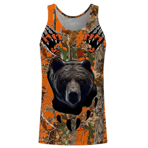 Gấu Săn Camo Tank Top Nam, In chân dung gấu đen, Áo thun thể thao không tay thoáng khí mềm mại