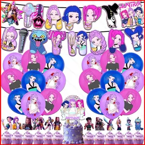 ST2 KPOP Demon Hunters HUNTR / X Rumi Mira Zoey trang trí tiệc sinh nhật biểu ngữ bánh topper bóng bay TS2