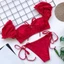 LACYESUK Bộ đồ bơi 3 món, Ruffle với kẹp tóc hoa Bộ đồ Bikini ba mảnh, Bộ đồ bơi chia đôi sành điệu Y2k Quần áo đi biển mùa hè Quần áo mùa xuân nóng bỏng
