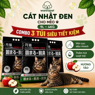[Hỏa Tốc HCM] Combo 3 Bao Cát Nhật Đen Cho Mèo 9L 3.5kg Vón Cục Khử Mùi - Wanna Pet SG