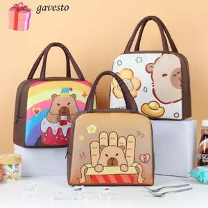 Túi đựng đồ ăn trưa hoạt hình GAVESTO, Túi đựng đồ ăn trưa Capybara bằng vải họa tiết hoạt hình, Túi cách nhiệt dày 10 màu bền bỉ cho trẻ em Người lớn