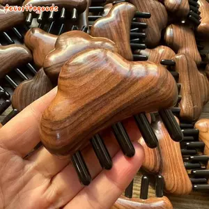 FAVORITEGOODS Lược Gỗ, Lược Massage Kinh Tuyến Chống Tĩnh Điện, Da Đầu Beauty Cloud Lotus Hair Care Horn Lược