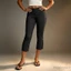 MAPLEPOET-Nữ Slim Fit Capri Quần cạp cao bên xẻ viền mềm mại co giãn cho thường ngày