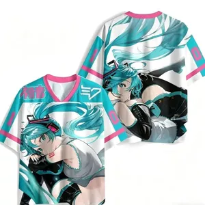 2026 Thời Trang Ảo Thần Tượng Hatsune Miku Thiết Kế Đồ Họa Áo Thun Cổ Chữ V Hip Hop Street