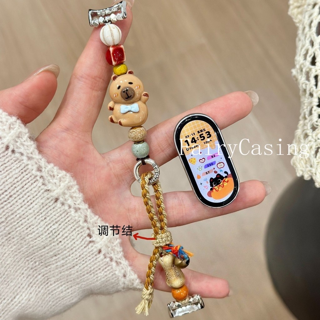 Dễ Thương Gấu Nhỏ Hạt Dệt Dây Đeo Cho Xiaomi Mi Band 10 9 8 7 6 5 4 3 NFC Vòng Tay Cho Redmi Watch 6 5 4 Dây Đeo Tay