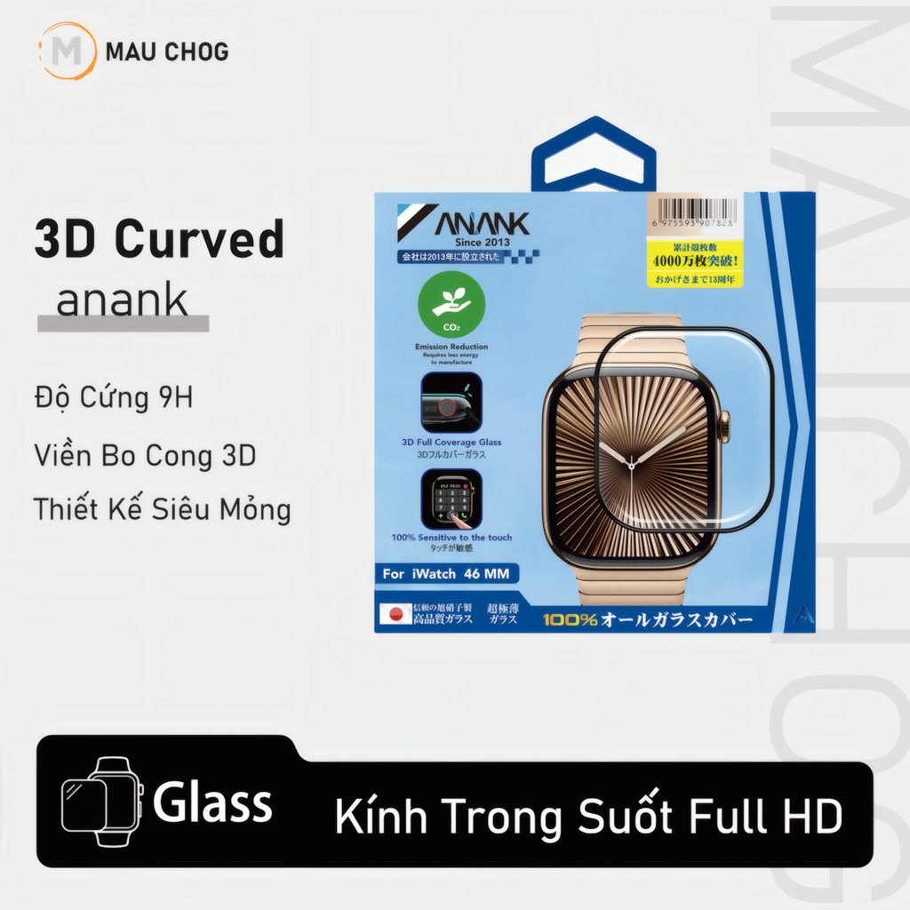 Cường Lực Anank Cao Cấp Siêu Mỏng Cho Đồng Hồ Apple Watch 38mm 40mm 41mm 42mm 44mm 45mm 46mm 49mm