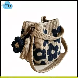 Túi đựng ví đan hoa, Túi Tote hoa móc thủ công, Túi xách đi biển dệt Boho Túi đeo chéo đeo vai cho nữ kỳ nghỉ