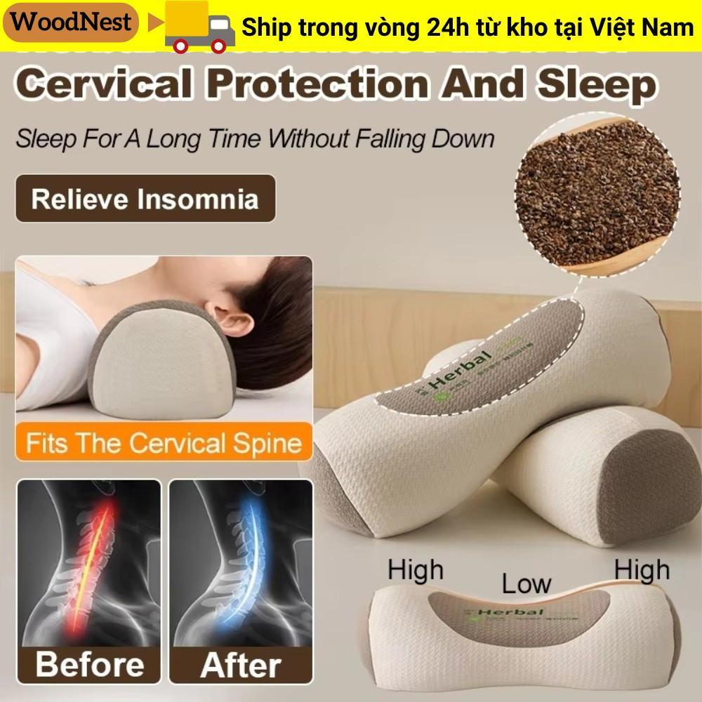 Gối cột sống WOODNEST, Gối kiều mạch hình trụ thoáng khí, Giảm đau cổ chống vòm di động giúp kéo giấc ngủ Gối cổ tử cung cho người lớn
