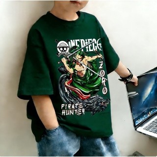 Áo Thun Trẻ Em Bé Trai Gái In One Piece Roronoa Zoro, Áo Bông Ngắn Tay Hè Phong Cách Anime Size 3-12 Tuổi COD