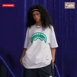 SprayGround Joint Collection American Trend Shark Mouth Pattern In 100% Cotton Cao Cấp Cổ Tròn Áo Thun Tay Ngắn