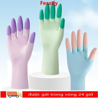 Găng tay cao su FEASTLY, Găng tay rửa chén bền chống thấm nước, Găng tay làm việc nhà mở rộng dày